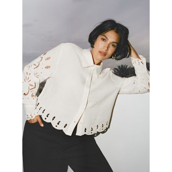 Christian Lacroix Linen Blend Embroidered Scallop Hem Blouse S NWT - Picture 10 of 10